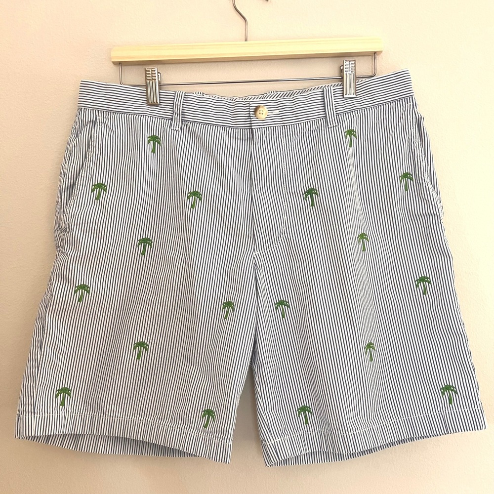Southern Tide The Skipjack Palm Trees Seersucker Mens Cotton Shorts W36 Preppy